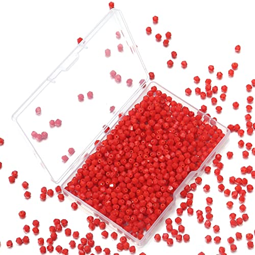1000pcs Crystal Glass Beads 4mm Bulk Faceted Bicone Spacer Beads for DIY Jewelry Making - color: Porcelain red, size: 4mm