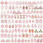 SANNIX 110Pcs/55 Pairs Christmas Charms, Pink Christmas Charm for Jewelry Making, Holiday Xmas Enamel Pendants for DIY Bracelet Necklaces Earrings Craft Supplies - style: Pink Christmas Charms