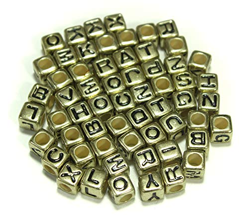 1000pcs Mixed Acrylic Letter/Alphabet “A-Z”Cube Beads for DIY Craft (Gold with Black Letter 7x7x7mm) - color: Gold with Black Letter 7x7x7mm