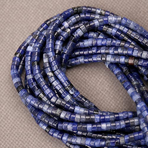 150PCs Natural Blue Sodalite Spacer Beads, Loose Semi Precious Flat Round Gemstone Heishi Disc Stone Beads for Beading Jewelry Making 4mm*2mm 38cm - color: Blue Sodalite, size: 4MM*2MM