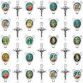 60Pcs/30Sets Rosary Making Kits Supplies Alloy Religion Cross and Center Medal Charms Pendant Oval Chandelier Links for Diy Prayer Necklace Jewelry - color: Antique Silver