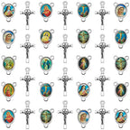 60Pcs/30Sets Rosary Making Kits Supplies Alloy Religion Cross and Center Medal Charms Pendant Oval Chandelier Links for Diy Prayer Necklace Jewelry - color: Antique Silver