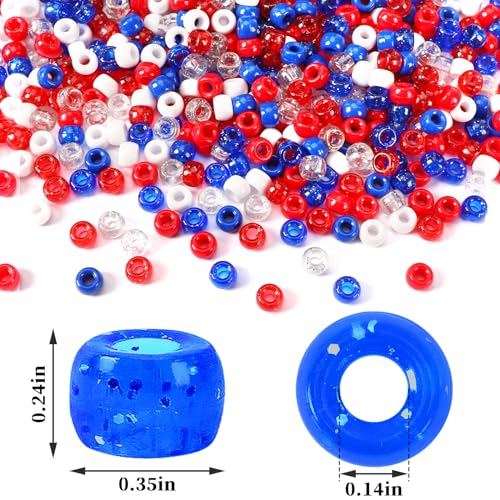 UPINS 1200Pcs Red White Blue Pony Beads, 1200Pcs Independent Day Patriotic Beads 4th of July Pony Beads for Jewelry Making Crafts DIY Necklace Bracelets Hair Beads - color: Red White Blue