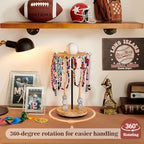 Pinzoveco Baseball Drip Necklace Organizer Holder,Rotating Baseball Display Stand with 14 Hooks, Championship Ring Display Holder, 360° Drip Necklace Championship Ring Holder Baseball Gifts,Brown - color: Brown