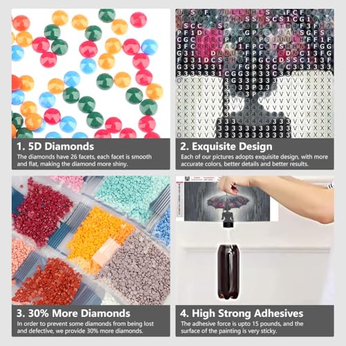 Domnpes Diamond Painting Kits for Adults, Lady in Rain Diamond Art Kits for Beginners, 5D DIY Full Drill Diamond Bead Art for Home Decor Gift 11.8x15.8 inch, Women