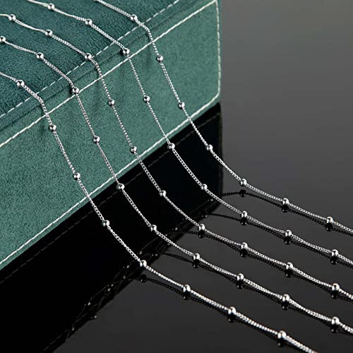 KYUNHOO 32.8 Feet/10M Silver Satellite Bead Chain 304 Stainless Steel Chain for Jewelry Making Women Necklace Chain Bulk DIY Crafts Jewelry Supplies with Lobster Clasps and Jump Rings - color: Bead Silver
