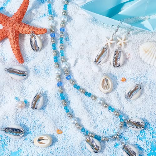 SUNNYCLUE 1 Box 20Pcs Seashell Charm Seashell Charms Bulk Natural Cowrie Shell Silver Electroplated Shell Pendants for Jewelry Making DIY Bracelets Necklaces Earrings Craft - color: 1 Box 20Pcs Silver Cowrie Shell Charms