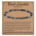 LPBeads Handmade Natural Gemstone Stretch Elastic Bracelet Healing Crystal Round Stone Beads Jewelry Gifts for Women Men - color: Black Larvikite, size: 4mm