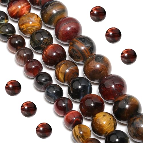 Natural Tiger Eye Beads, 32Pcs 12MM Onyx Agate Color Enhance Round Loose Beads Bulk, DIY Charm Smooth Gemstone Beads for Jewelry Making(4mm 6mm 8mm 10mm Beads) - color: Rainbow Tiger Eye Beads, size: 12MM