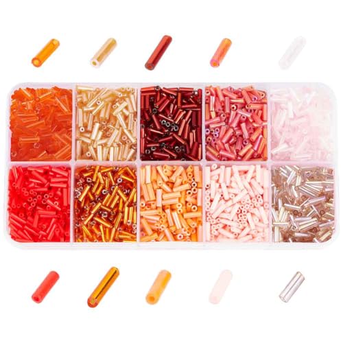 90G 10 Colors Glass Bugle Beads, Orange Series Screwy Bugle Beads Long Tube Seed Loose Spacer Bead for DIY Crafting Jewelry Making - color: Orange Series