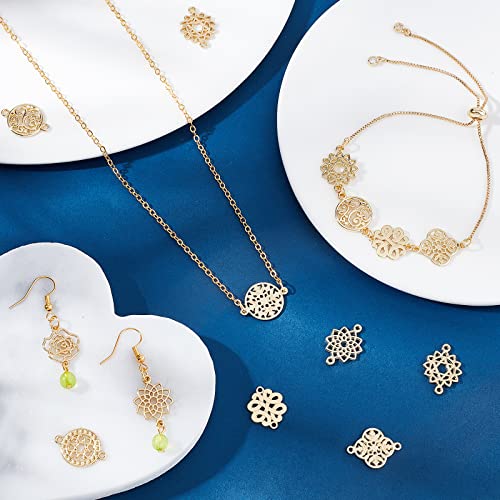 SUPERFINDINGS Baroque Style Links Connectors Gold Double Hole Pendant Connector Flower Flat Round Chinese Knot Connector Charms for DIY Jewelry Making - size: 17-20x13-19mm