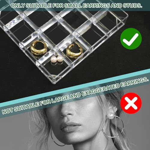 4 PCS Stackable Jewelry Organizer Tray, Plastic Storage Box with 16 Mini Grid (1.57''), Clear Organizer Tray for Drawer Dresser Vanity Desk, Jewelry Storage Box for Necklaces Bracelets Rings Earrings