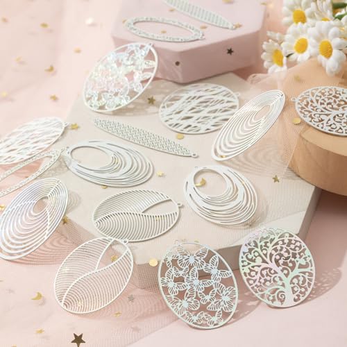 Dazzling Colorful Filigree Charms Hollow Out Multicolor Geometric Filigree Pendants for DIY Jewelry Making Earrings Necklaces Components - color: Ellipse