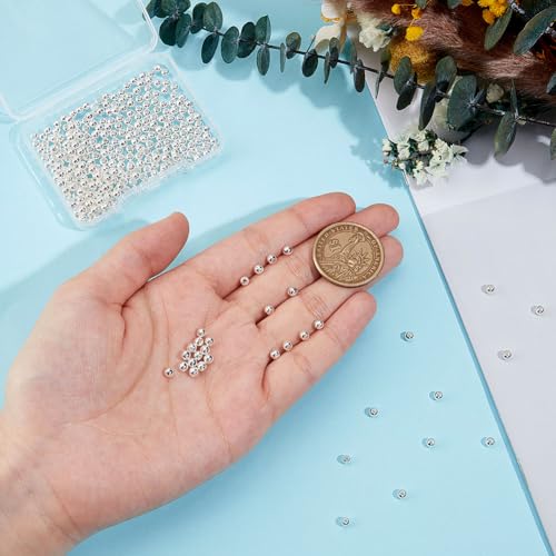 160Pcs 925 Sterling Silver Plated Spacer Beads Smooth Round Ball Brass Beads 5mm Stackable Loose Beads Finding Bulk for Bracelet Necklace Earring Jewelry Making DIY Crafts - size: 5mm