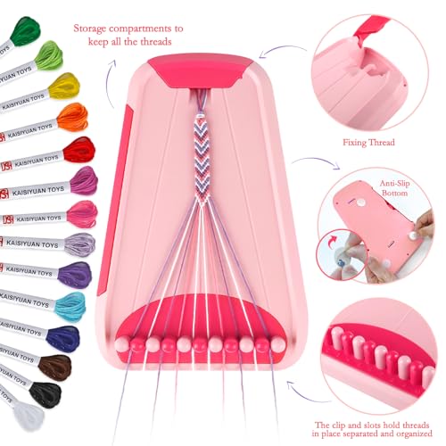Rdfmy Friendship Bracelet Making Kit for Girls, Arts and Crafts Bracelets String Maker Kit for Kids Ages 8-12 Christmas Birthday Gifts - color: Pink with Red