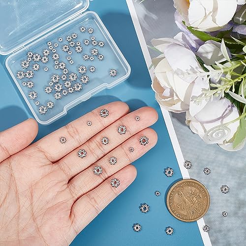 UNICRAFTALE 80 pcs 4 Sizes 3-6mm 304 Stainless Steel Flower Spacer Beads Mini Snowflake Daisy Beads Metal Small Loose Beads for DIY Bracelet Necklace Earring Jewelry Making - size: 3/4/5/6mm