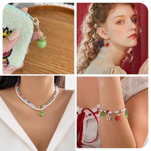Craftdady Fruit Dangle Charms Pendants Cute Resin Food Pendants Apple Orange Pineapple Strawberry Pendants Lovely Vegetable Mushroom Charms for DIY Craft Earring Bracelet Necklace Jewelry Making - color: Red & Green, Apple