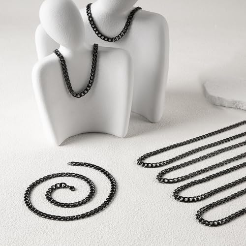 10 Pack 18inch Black Cuban Chain Necklace Bulk for Jewelry Making Stainless Steel Chunky Curb Cuban Jewelry Chains Kit - color: Black 18", size: 1.8mm