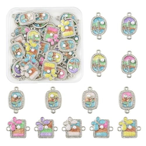 Assorted Metal Connectors Pendants Charms for Jewelry Making with Double Loops Flower Evil Eyes Butterfly Heart Cross Links Golden Pendants for Necklaces Bracelets Earrings - color: FlowerCLB-30 pcs