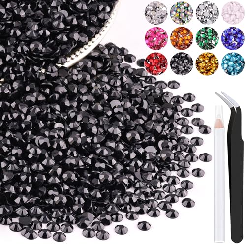4000PCS 4mm Resin Rhinestones in Bulk (Black), Bedazzling Flatback Crystals for Crafts DIY Nail Decoration, Gems Charms for Tumbler Shoes Clothing Fabric with Pickup Pen and Tweezers - color: A04 Resin Rhinestones (Black), size: 4mm