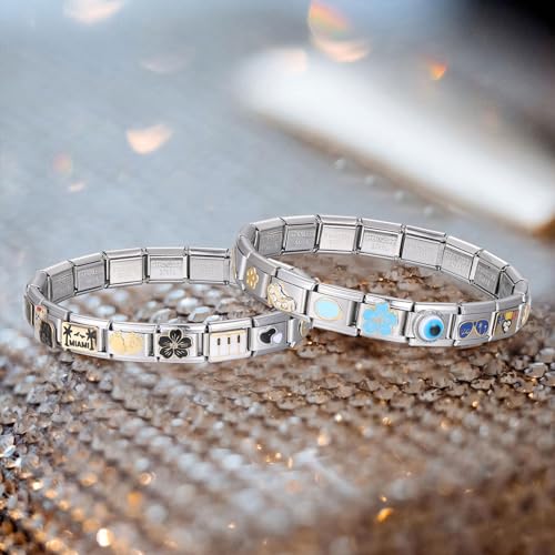 Italian Charms Bracelet Sets with 1Pcs Starter Brascelet 9Pcs Charms 9mm Italian Modular Charm Bracelet DIY Module Jewelry Gifts - color: B-Starter Bracelet Set-20Pcs-2Sets
