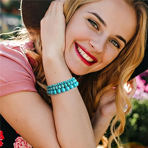 3 PCS Healing Crystal Bracelets for Women 8mm Natural Stone Beaded Stretch Bracelet Amethyst Jewelry Gifts - color: 4,6,8mm Blue Turquoise