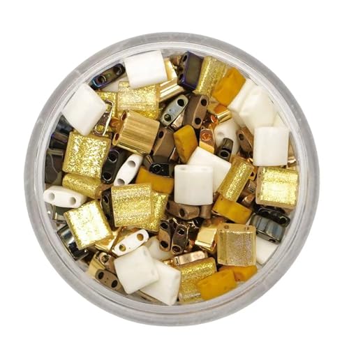 Mack and Rex Tila Bead Mixes (Gold Digger) – Full Size, Half Tila, and Quarter – 24K Plated Gold Tilas, Clear with Gold Glitter, Cream Metallic Brown Tila and Dark Brown Half - color: Gold Digger, size: 10 Gram Bag