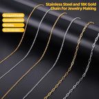 Zefy 18K Gold Silver Chain for Jewelry Making, 19.7ft 6 Rolls Stainless Steel Chains Bulk with 348 Pcs Charms, Jump Rings Lobster Clasps Set for DIY Bracelet Necklace Crafts - size: Medium