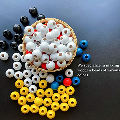 240Pcs White Wood Beads 16mm with Large Hole:6mm for Craft Wood Beads for Art Work (White) - color: White