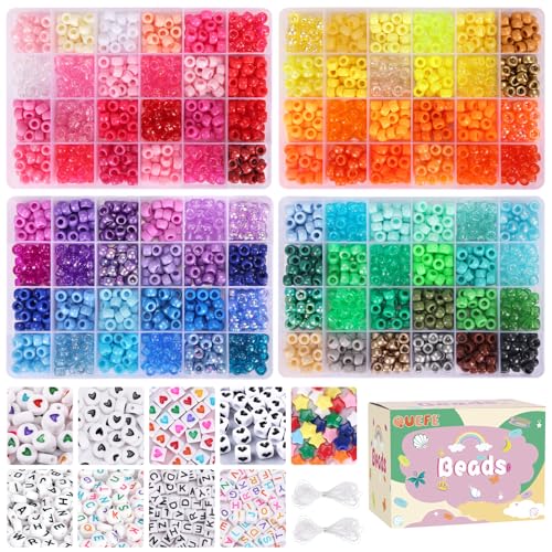 Bracelet Making Kit 96 Colors Pony Beads 3300pcs Friendship Bracelet Kit Rainbow Kandi Beads with Letter and Heart Beads Elastic Threads for Kids Adults Keychain Jewelry Necklace Making - color: 96-color