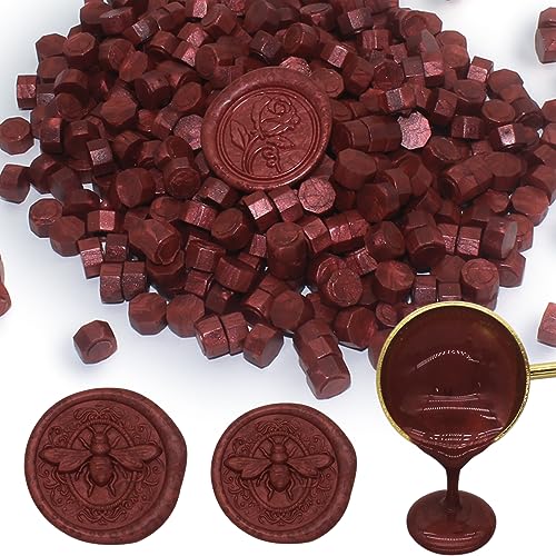 250pcs Burgundy Wax Seal Beads, Andotopee Premium Metallic Wine Red Sealing Wax Pellets for Stamp Seals, Wedding Invitations, Letter Envelopes, Scrapbook DIY Crafts & Formal Documents - color: Wine Red