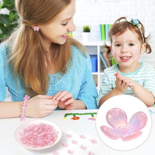 100pcs Cherry Blossom Beads, 5-Petal Acrylic Flower Beads, Mini Spacer Hair Accessories Halloween Christmas for Bracelets Earring Jewelry Making- Pink - color: Pink