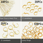 180Pcs No Tarnish Leverback Hooks & Pins for Earring Making, stino Hypoallergenic Stainless Steel Jewerly Findings Supplies, Gold Plated & Silver Kit (Gold) - color: Gold