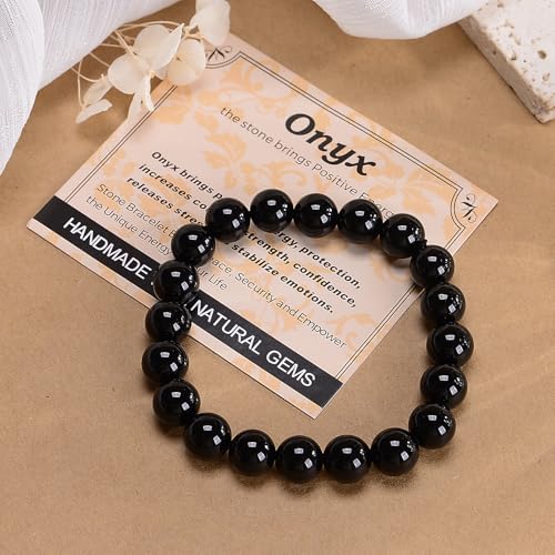 MASSIVE BEADS Handmade Yoga Stretch Elastic Bracelet Natural Stone Crystal Healing Power Energy Gifts for Unisex Adult 4mm 6mm 8mm 10mm - color: Black Onyx(Positive Energy), size: 10mm