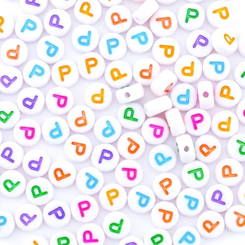 300Pcs Colorful Letter Beads P 4X7mm Individual Round Alphabet Beads for Friendship Bracelets Making - color: Round - P