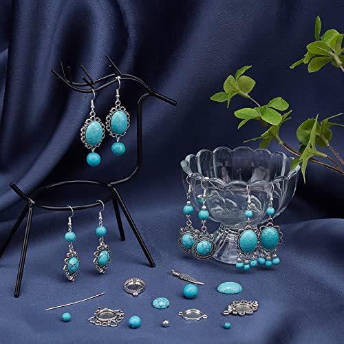 SUNNYCLUE 1 Box DIY 10 Pairs Turquoise Bead Earrings Making Kit Alloy Enamel Leaf Pendants Charms with Turquoise Beads Eye Pin & Earring Hooks for DIY Earring Jewelery Making, Antique Silver - color: 1 Box Diy 10 Pairs Turquoise Bead Earrings Kit