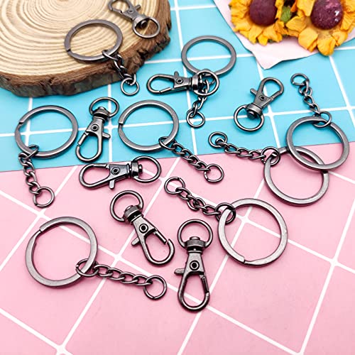 150Pcs Swivel Snap Hook Set,Gun Black Swivel Clasps Lanyard Snap Keychain Hooks Lobster Clasp Split Key Rings with Chain and Jump Rings Bulk for Keychain Lanyard,Charm,Jewelry,DIY Crafts Supplies - color: Gun Black