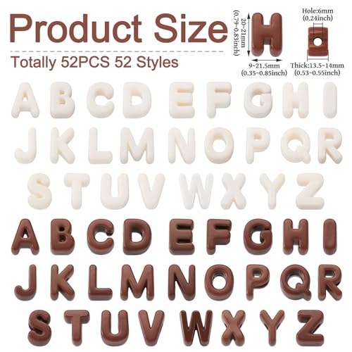 Cheriswelry 52Pcs Letter A-Z Beads Acrylic Alphabet Bead European Large Hole Bracelet Spacer Bead 20-21mm for DIY Craft Necklace Keychain Lanyard Making Hole: 6mm - color: Creamy&Brown