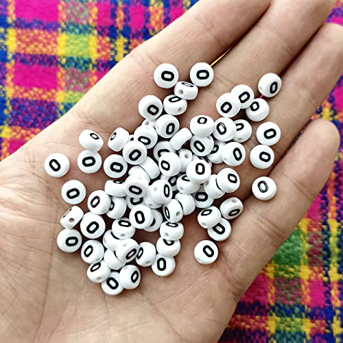 Amaney Letter Beads O 100pcs 7x4mm White Round Acrylic Black Alphabet for Bracelet Jewelry Making - color: O