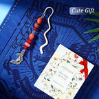 Vintage Metal Moon Bookmark Pendant with Natural Crystal Bead Chain–Elegant Bookmarks for Women,Men,Book Lovers,Teachers and Students(Red Crystal) - style: Sleep face