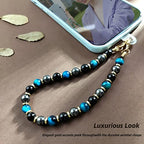 Marble Beaded Phone Wrist Strap,Detachable Phone Bracelet Strap with Tether Tab,Hands-Free Wristlet Strap (Blue Tiger’s Eye) - color: Blue Tiger’s Eye