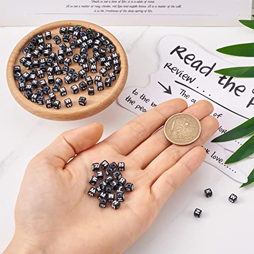 FASHEWELRY 500Pcs Acrylic Cube Letter Beads 5x5x5mm Black Square Letter J Alphabet Beads for DIY Bracelet Necklace Jewelry Making - color: Letter J
