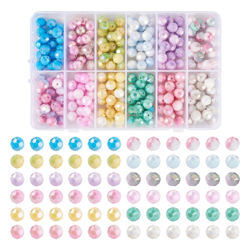 Beadthoven 240pcs 8mm Crystal Glass Beads Watercolor Pastel Faceted Round Crystal Beads Set Loose Assorted AB Briolette Gem Spacers with Box for Jewelry Making DIY Bracelet Necklace Crafts - color: Faceted Round Multicolor, size: 8mm