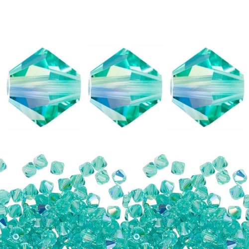 100pcs Authentic Preciosa 3mm (0.12 Inch) Small Faceted Bicone Crystal Loose Beads Caribbean Sea AB (Blue) Compatible with Swarovski Elements Crystals for Jewelry Making Pre-B367 - color: Caribbean Sea AB, size: 3mm (0.12 Inch) - 100pcs