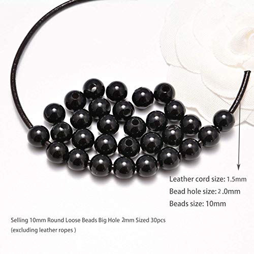 AD Beads Natural Gemstone 10mm Round Loose Beads Big Hole 2mm Sized 30pcs (Black Agate) - color: Black Agate