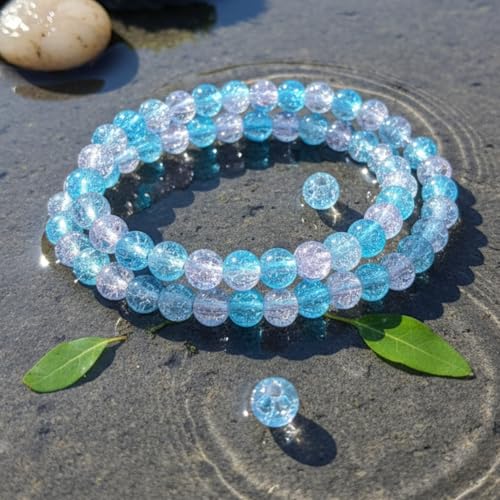 DandS ltd Crackle Lampwork Glass Beads for Jewelry Making, Crystal Blue, Vibrant DIY Bracelets, Necklaces, Beading Supplies & Craft Kits for Handmade Jewelry, 80pcs 0.39 inch (10mm), #J271-10 - color: Crystal-Blue