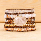 YGLINE Women Boho Handmade Natural Stone Crystal Leather Bead Wrap Bracelets Collection - color: Rose Quartz