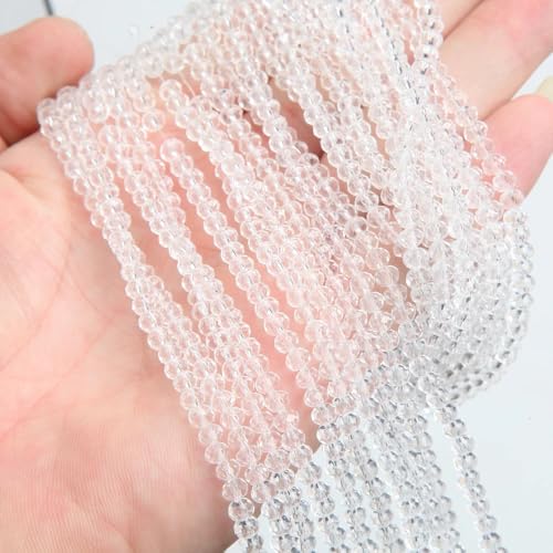 415pcs Rondelle Crystal Glass Beads 2mm 4mm 6mm 8mm Mixed Sizes, Faceted Briolette Spacer Czech Seed Loose Beads for DIY Jewelry Making (Transparent) - color: Transparent