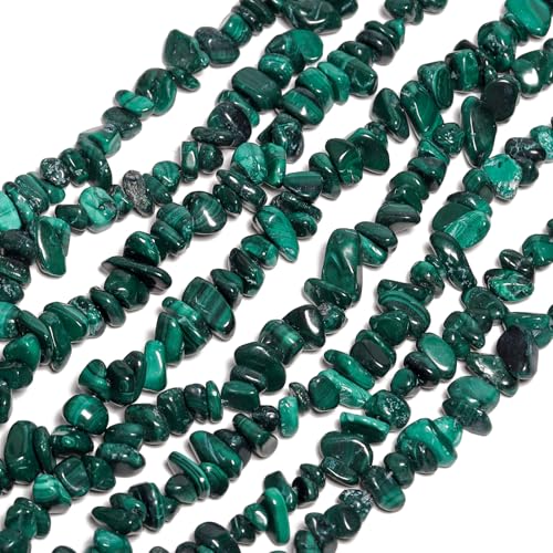30in Malachite Natural Chip Stone Beads 5-8mm About 230pcs, Irregular Drilled Dark Green Bead for Bracelets Jewelry Making Supplies for Adults, DIY Crafts. - color: Malachite