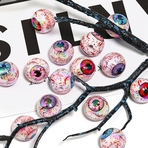 15Pcs Acrylic Beads Round 16mm UV Blood Devil's Eye Printed Halloween Fit for DIY Bead Pen Accessories Phone Chain Keychain Beads Loose Beads - color: Eye-Mixed color